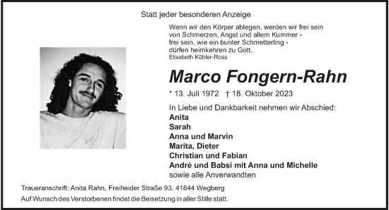 Traueranzeige von Marco Fongern-Rahn von trauer.extra-tipp-moenchengladbach.de