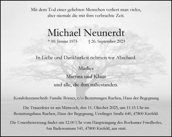 Traueranzeige von Michael Neunerdt von trauer.extra-tipp-moenchengladbach.de