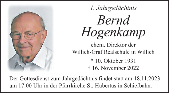 Traueranzeige von Bernd Hogenkamp von trauer.extra-tipp-moenchengladbach.de