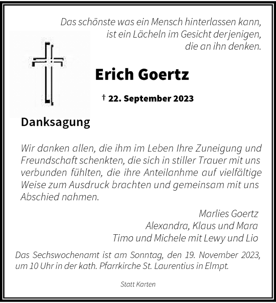 Traueranzeige von Erich Goertz von trauer.extra-tipp-moenchengladbach.de