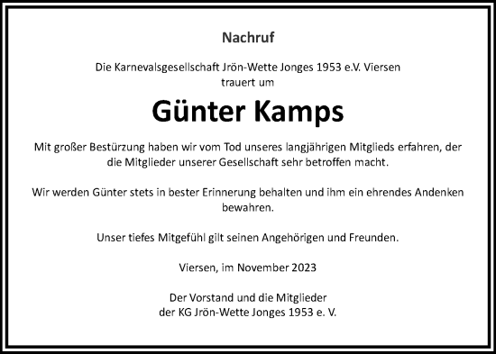 Traueranzeige von Günter Kamps von trauer.extra-tipp-moenchengladbach.de