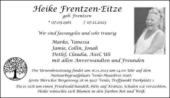 Traueranzeige von Heike Frentzen-Eitze von trauer.extra-tipp-moenchengladbach.de