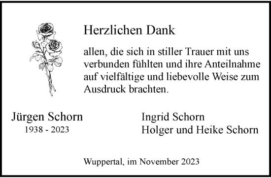 Traueranzeige von Jürgen Schorn von trauer.wuppertaler-rundschau.de