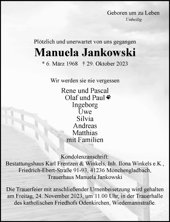 Traueranzeige von Manuela Jankowski von trauer.extra-tipp-moenchengladbach.de