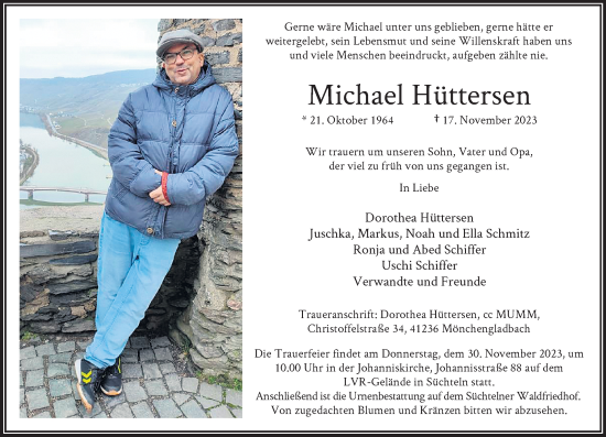 Traueranzeige von Michael Hüttersen von trauer.extra-tipp-moenchengladbach.de