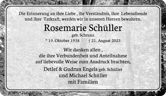 Traueranzeige von Rosemarie Schüller von trauer.extra-tipp-moenchengladbach.de