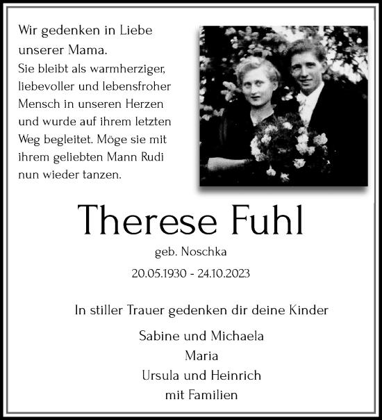 Traueranzeige von Therese Fuhl von trauer.extra-tipp-moenchengladbach.de