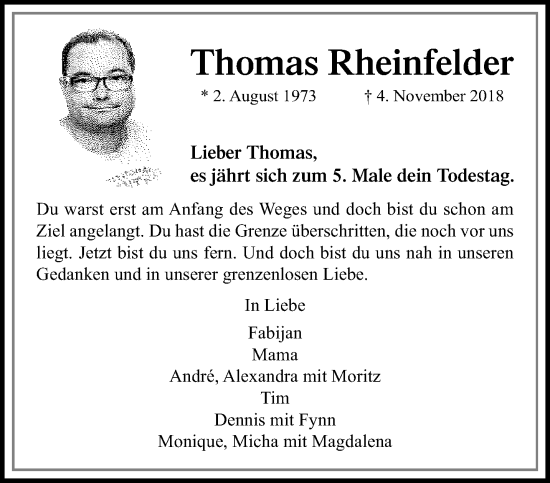 Traueranzeige von Thomas Rheinfelder von trauer.extra-tipp-moenchengladbach.de