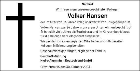 Traueranzeige von Volker Hansen von trauer.extra-tipp-moenchengladbach.de