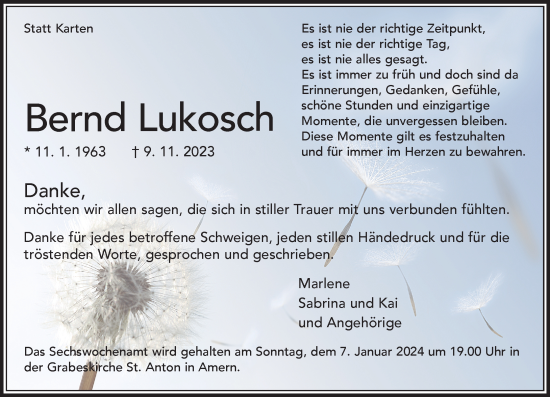 Traueranzeige von Bernd Lukosch von trauer.extra-tipp-moenchengladbach.de