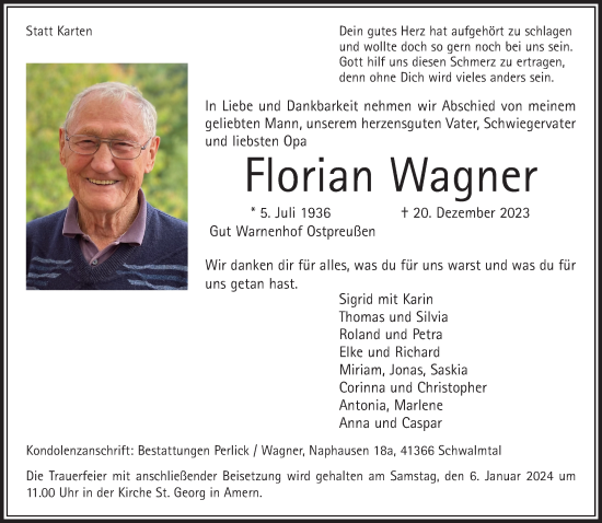 Traueranzeige von Florian Wagner von trauer.extra-tipp-moenchengladbach.de