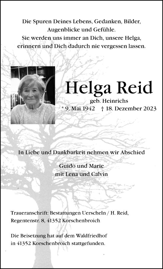 Traueranzeige von Helga Reid von trauer.extra-tipp-moenchengladbach.de