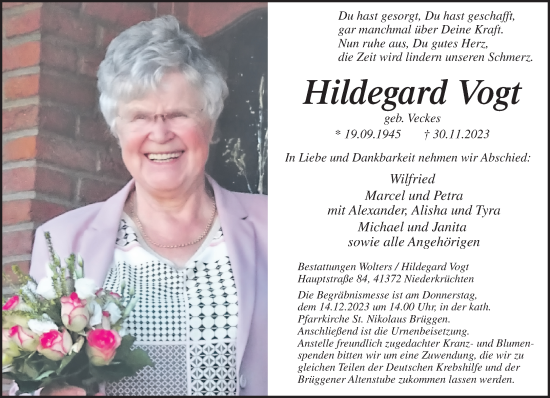 Traueranzeige von Hildegard Vogt von trauer.extra-tipp-moenchengladbach.de