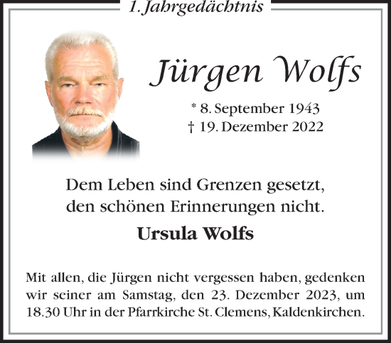 Traueranzeige von Jürgen Wolfs von trauer.extra-tipp-moenchengladbach.de