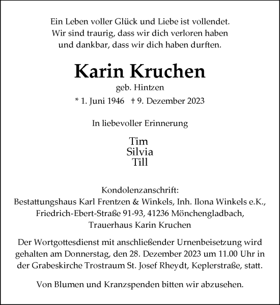 Traueranzeige von Karin Kruchen von trauer.extra-tipp-moenchengladbach.de