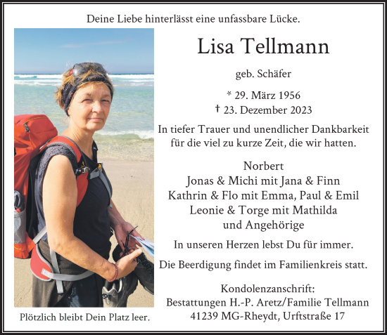 Traueranzeige von Lisa Tellmann von trauer.extra-tipp-moenchengladbach.de