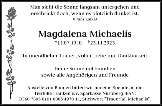 Traueranzeige von Magdalena Michaelis von trauer.wuppertaler-rundschau.de