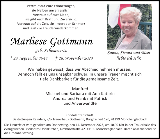 Traueranzeige von Marliese Gottmann von trauer.extra-tipp-moenchengladbach.de