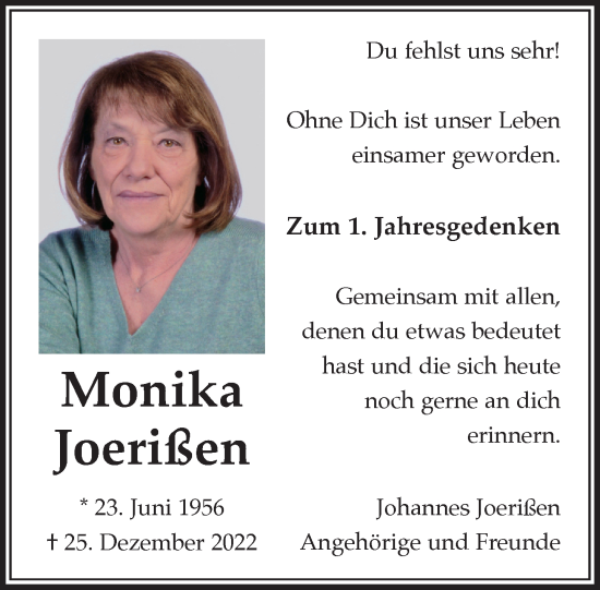 Traueranzeige von Monika Joerißen von trauer.extra-tipp-moenchengladbach.de