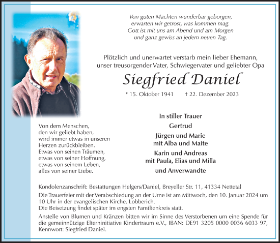 Traueranzeige von Siegfried Daniel von trauer.extra-tipp-moenchengladbach.de