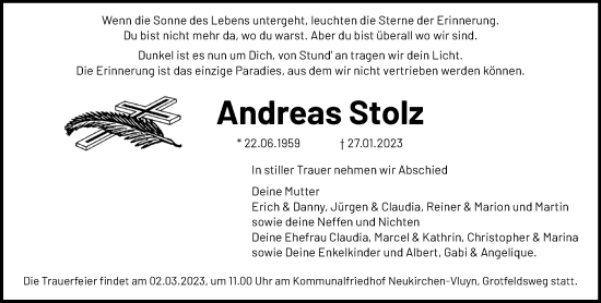 Traueranzeige von Andreas Stolz von trauer.mein.krefeld.de