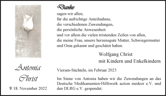 Traueranzeige von Antonia Christ von trauer.extra-tipp-moenchengladbach.de