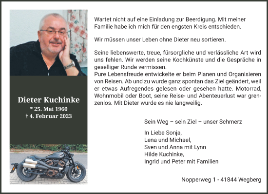 Traueranzeige von Dieter Kuchinke von trauer.extra-tipp-moenchengladbach.de