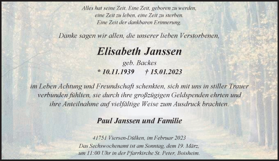 Traueranzeige von Elisabeth Janssen von trauer.extra-tipp-moenchengladbach.de