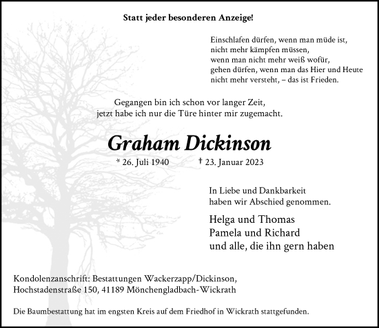 Traueranzeige von Graham Dickinson von trauer.extra-tipp-moenchengladbach.de