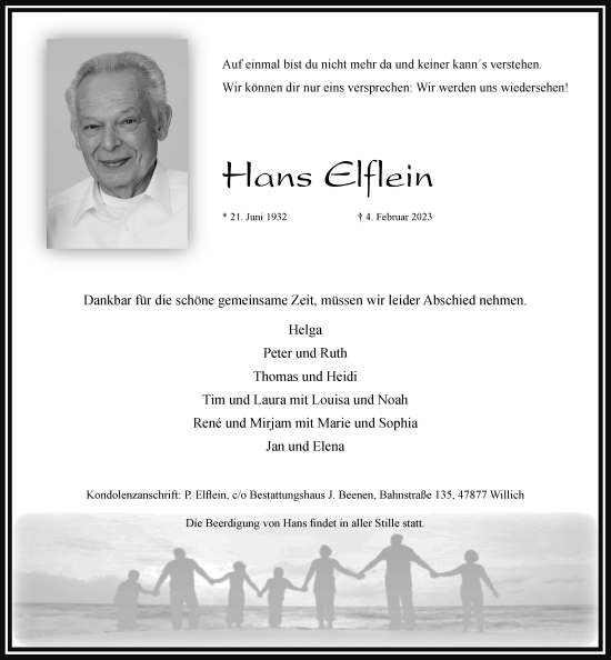 Traueranzeige von Hans Elflein von trauer.extra-tipp-moenchengladbach.de