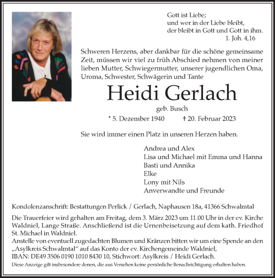 Traueranzeige von Heidi Gerlach von trauer.extra-tipp-moenchengladbach.de