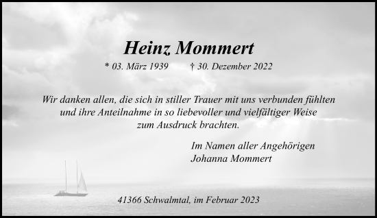 Traueranzeige von Heinz Mommert von trauer.extra-tipp-moenchengladbach.de