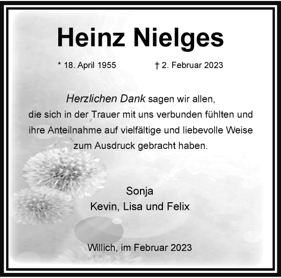 Traueranzeige von Heinz Nielges von trauer.extra-tipp-moenchengladbach.de