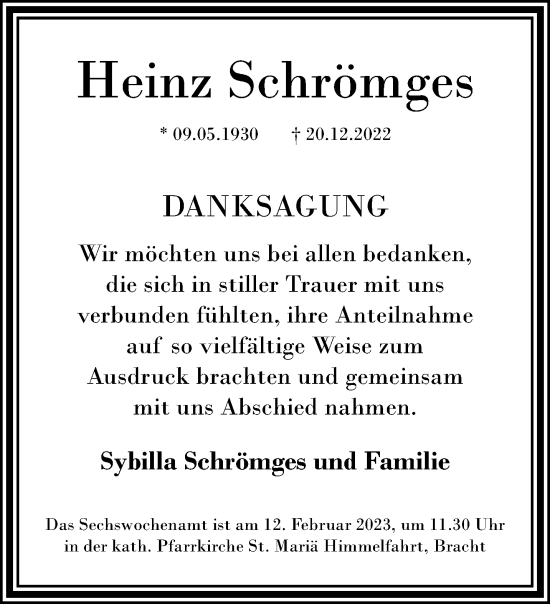 Traueranzeige von Heinz Schrömges von trauer.extra-tipp-moenchengladbach.de