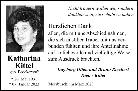 Traueranzeige von Katharina Kittel von trauer.extra-tipp-moenchengladbach.de