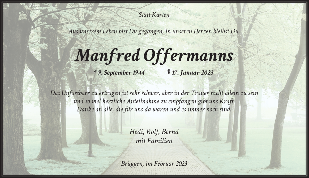  Traueranzeige für Manfred Offermanns vom 26.02.2023 aus trauer.extra-tipp-moenchengladbach.de