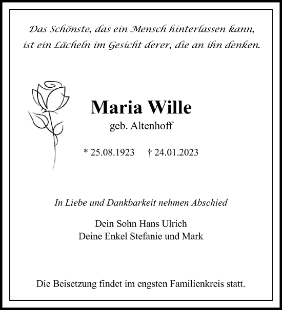 Traueranzeige von Maria Wille von trauer.extra-tipp-moenchengladbach.de