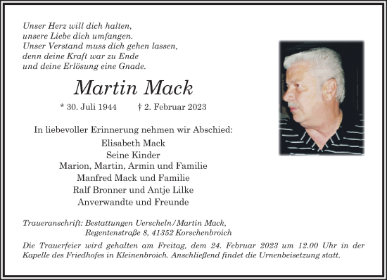 Traueranzeige von Martin Mack von trauer.extra-tipp-moenchengladbach.de