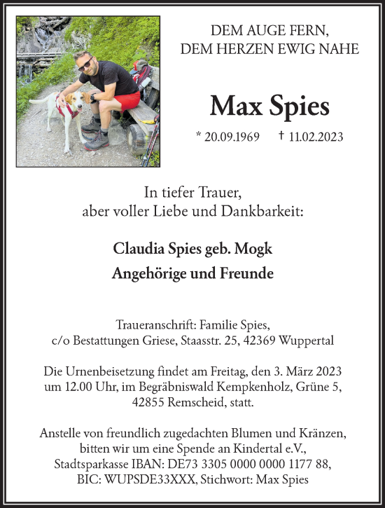 Traueranzeige von Max Spies von trauer.wuppertaler-rundschau.de