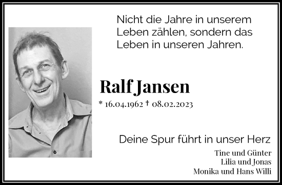 Traueranzeige von Ralf Jansen von trauer.extra-tipp-moenchengladbach.de