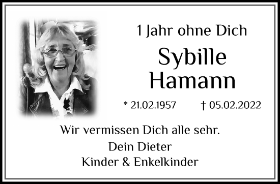 Traueranzeige von Sybille Hamann von trauer.extra-tipp-moenchengladbach.de