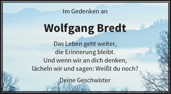 Traueranzeige von Wolfgang Bredt von trauer.wuppertaler-rundschau.de