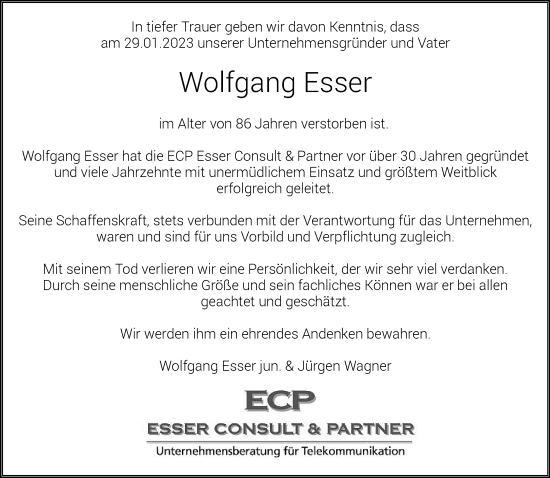 Traueranzeige von Wolfgang Esser von trauer.wuppertaler-rundschau.de