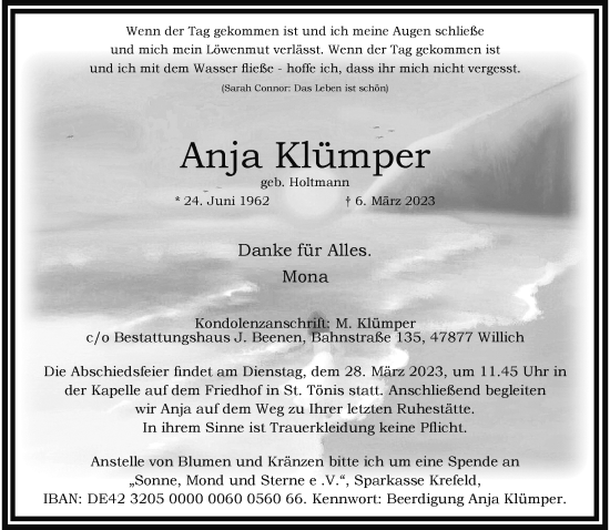 Traueranzeige von Anja Klümper von trauer.extra-tipp-moenchengladbach.de