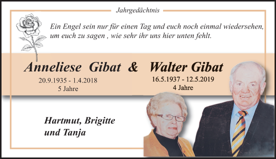 Traueranzeige von Anneliese und Walter Gibat von trauer.mein.krefeld.de