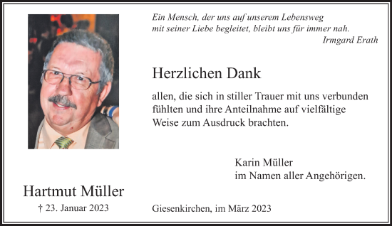 Traueranzeige von Hartmut Müller von trauer.extra-tipp-moenchengladbach.de