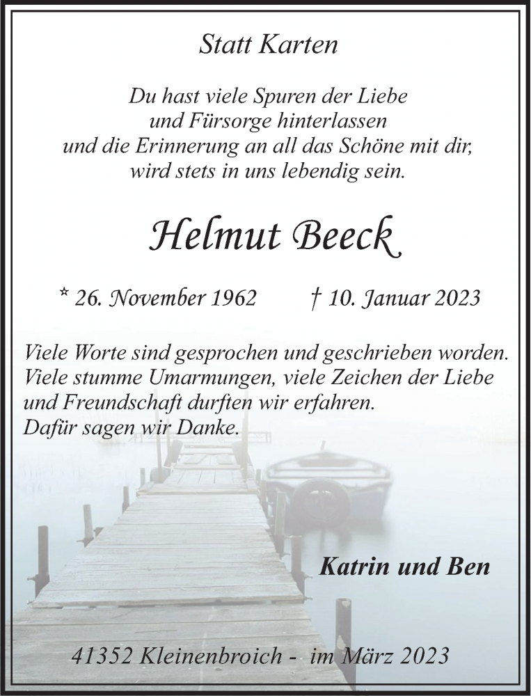  Traueranzeige für Helmut Beeck vom 05.03.2023 aus trauer.extra-tipp-moenchengladbach.de