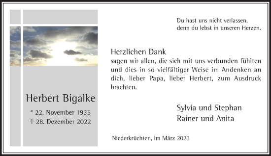 Traueranzeige von Herbert Bigalke von trauer.extra-tipp-moenchengladbach.de