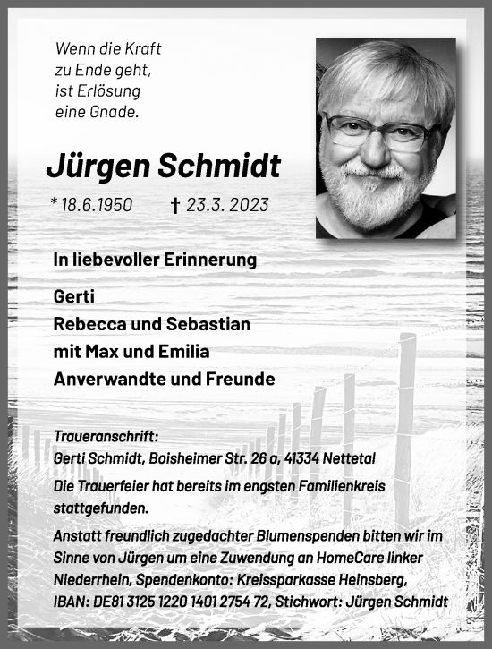 Traueranzeige von Jürgen Schmidt von trauer.extra-tipp-moenchengladbach.de
