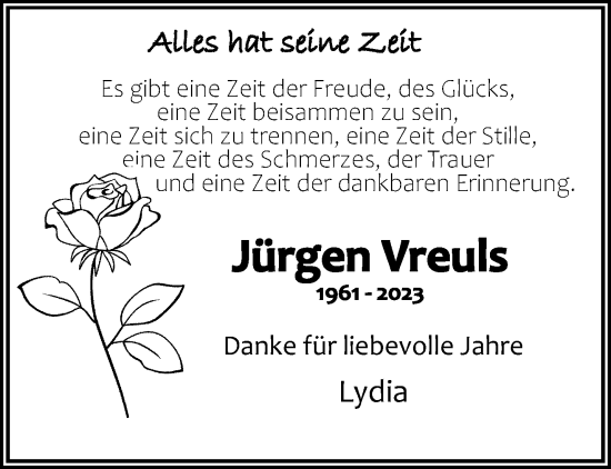 Traueranzeige von Jürgen Vreuls von trauer.extra-tipp-moenchengladbach.de
